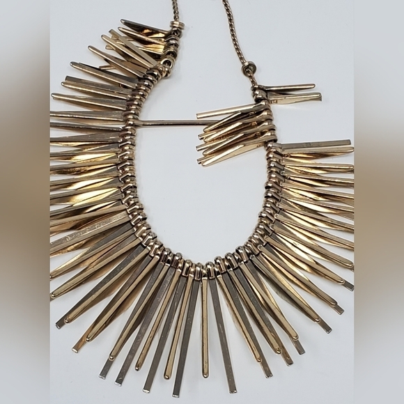 NATASHA SIGNED GOLD TONE GEOMETRIC STRUCTURED SPIKE STATEMENT NECKLACE JEWELRY - Picture 9 of 11